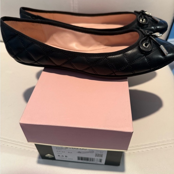 Kate Spade Pauline Black Patent Quilted Leather Flats 8.5 New - Picture 3 of 9